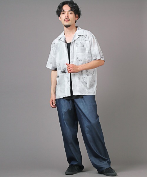 LUXSTYLE（ラグスタイル） シャツ 半袖 総柄フォトプリントオープン