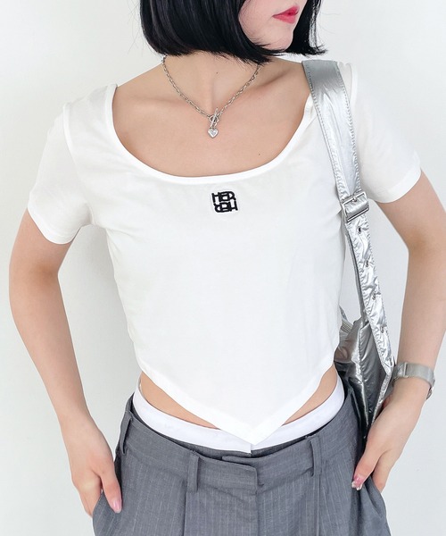 tシャツ デザインカットソー レディース BAB tシャツ イレヘムラッフルデザインカットソー レディース
