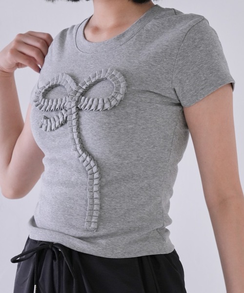 tシャツ アシンメトリー リボン Tシャツ 半袖 トップス カットソー フリル レディース