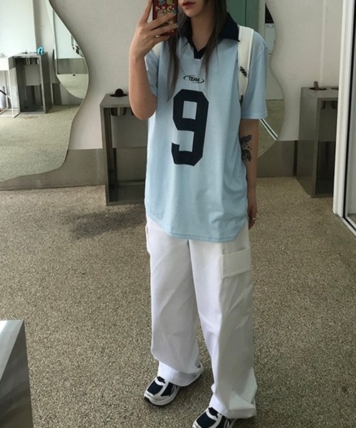 LYEON（リヨン） tシャツ 半袖 ナンバリングメッシュポロプルオーバー