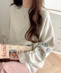 sandlessmoon もちもち裏起毛　刺繍　スウェットSETUP mukasa ORB EMBROIDERY SWEAT／刺繍スウェットプルオーバー