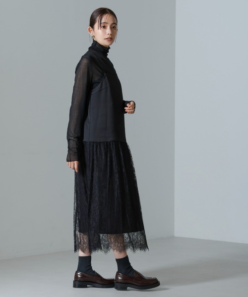 フォクシーニューヨーク ワンピース ひざ丈 長袖 つけ襟 40 黒  