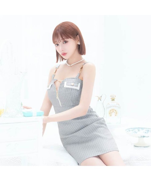 DAZZY（デイジー） ドレス フロントジップ ツイード ゴールド バックル