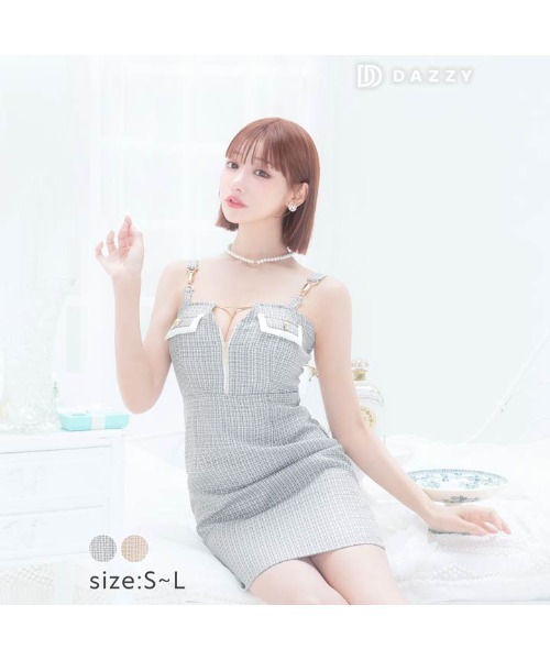 DAZZY（デイジー） ドレス フロントジップ ツイード ゴールド バックル