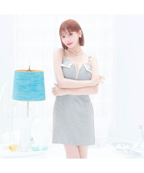 DAZZY（デイジー） ドレス フロントジップ ツイード ゴールド バックル