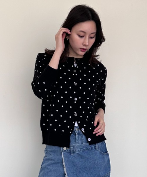 Adonisis ドット　柄刺繍　カーディガン gossip!ロサンゼルス カーディガン ドット柄ショートカーディガン