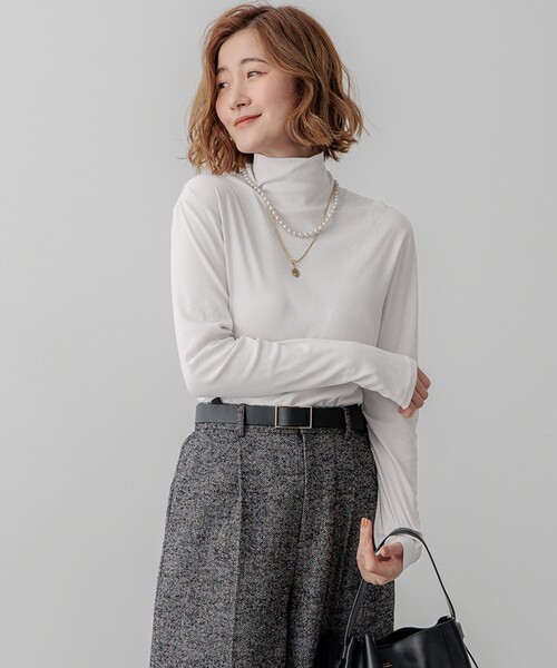tシャツ 「洗える」レイヤードタートル カットソー レディース