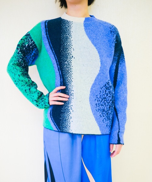 PAMM / Vネック/ニット・セーター(厚手)/FREE/アクリル/BEG/PM1145 PAMM（パム） ニット セーター ファントムのゆらぐニット レディース