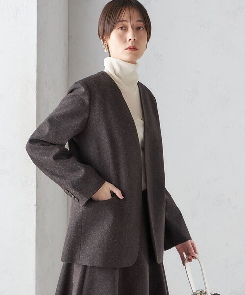 SHIPS（シップス） ジャケット ノーカラージャケット ヘリンボーン