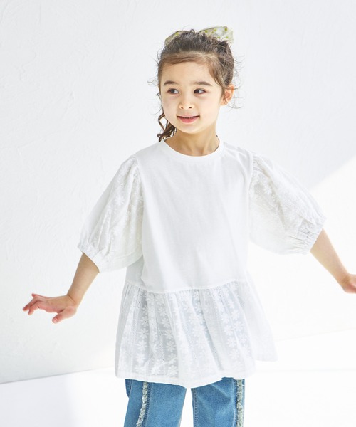 pairmanon tシャツ レース切り替え パフスリーブブラウス キッズ