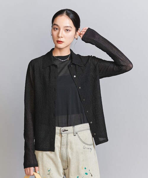 カーディガン ラッセルレース レギュラーカラー シャツ レディース BEAUTY＆YOUTH UNITED ARROWS カーディガン ラッセルレース
