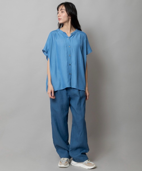 ブラウス シャツ 「防シワ」「速乾性」フィブリルツイル ギャザーブラウス レディース Munich ブラウス シャツ 「防シワ」「速乾性」フィブリルツイル