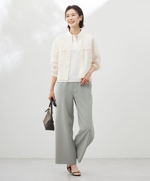 ブルゾン アウター 「洗える」Sheer Vis リネン ノーカラー レディース