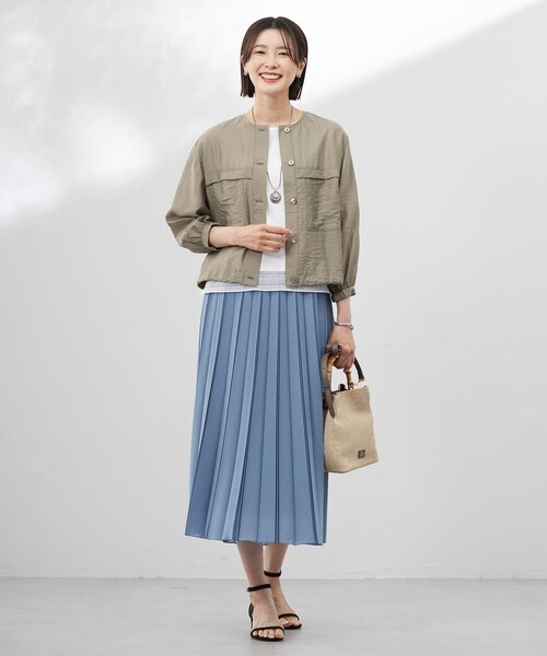 ブルゾン アウター 「洗える」Sheer Vis リネン ノーカラー レディース