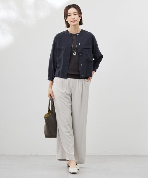 ブルゾン アウター 「洗える」Sheer Vis リネン ノーカラー レディース