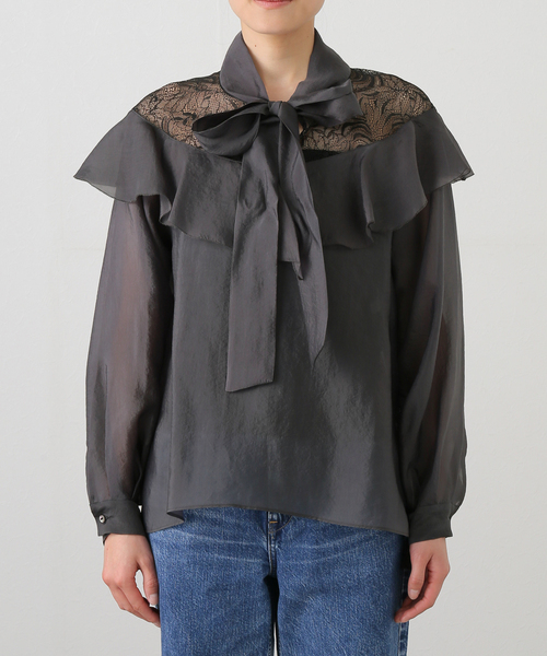VERMEIL par IENA 黒 レースフリルブラウス VERMEIL par ienaレースカラー シアーブラウス ¥23 100｜Yahoo
