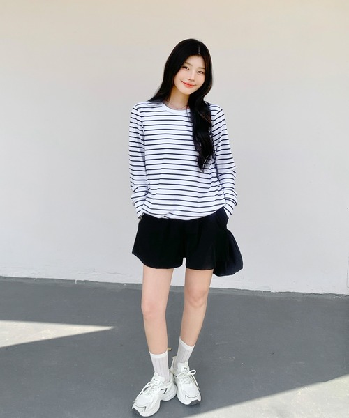 ボーダー 半袖シャツ ショートパンツ セット XXL ウエストライド　① LIL VENDARS シャツ 「巾着付き3点セット」レーヨン半袖バンド