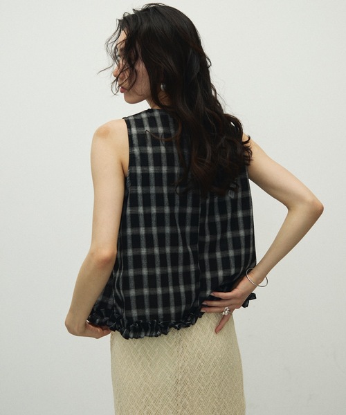 激安通販特集！ Pattern Check Cotton シャツ ブラウス frills Blouse Hem トップス