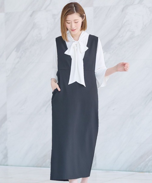 【新品未使用】LUXURY 羽織、和袖ブラウス、ジャンスカ レディーススーツ】ドビー織ジャンパースカートスーツ（袖2WAYノー