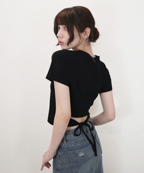tシャツ 「ZOZO限定」サイドリボンT／side ribbonT　半袖　カットソー　ホワイト　グレー　ブラック　リボン　大人カジュアル　シンプル　夏