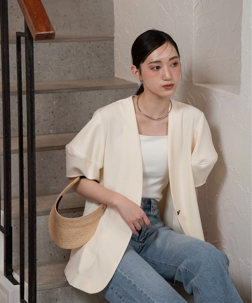 【美品】エレンディーク　アイボリー パフスリーブ ジャケット 美品】エレンディーク アイボリー パフスリーブ ジャケット