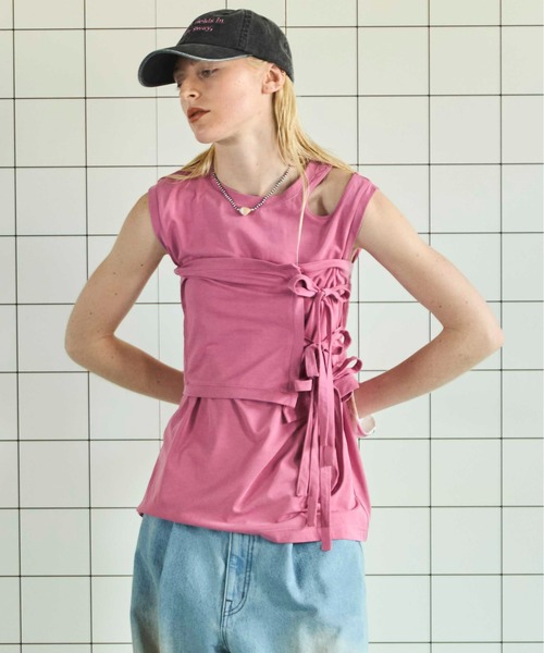 tシャツ Ribbon Bare Sleeveless TEE/リボンベアノースリーブTEE「MAISON SPECIAL/メゾンスペシャル」セット MAISON SPECIAL tシャツ Ribbon Bare Sleeveless TEE/リボンベア