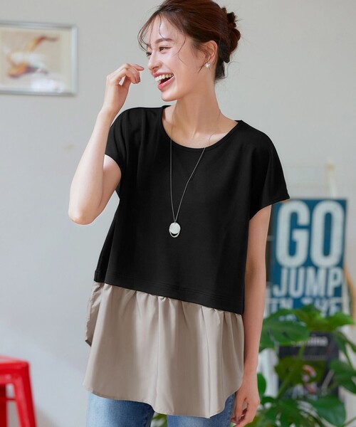 tシャツ シャツドッキングフレンチスリーブカットソー レディース