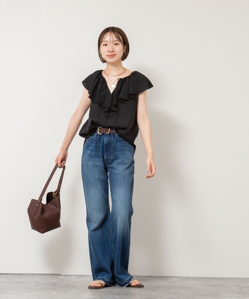 極美品 EBONY エボニー シアーブラウスノースリーブ アイリスカットトップス シアーボイルボクシーショートブラウス【洗濯機OK／イージーアイロン