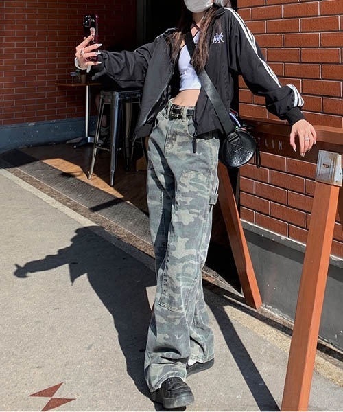 「gossip！ロサンゼルス」 加工デニムパンツ L カーキ レディース