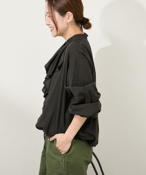 ブラウス シャツ ボイルストライプフリルブラウス レディース JOURNAL STANDARD ブラウス シャツ ボイルストライプフリル