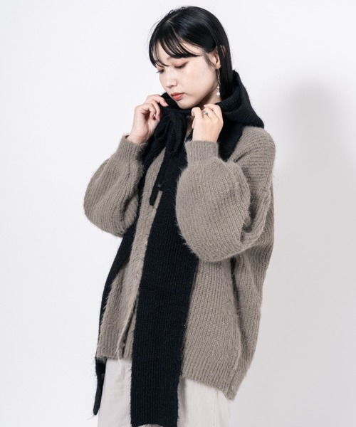 【新品　未使用】フーティー　マフラー　ニット帽　黒　モコモコ ACOC ニット帽 ニットキャップ 「ACOC/アコック」ニットフーディ