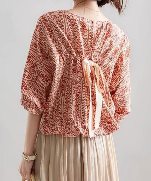 「CADBURY」 半袖ブラウス X-LARGE ブルー レディース_画像5