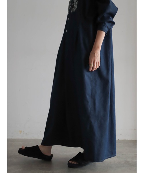 美品✨トゥジュー　ボタニカルプリント　ロング　ワンピース ネイビー　2サイズ FIL DE FER（フィルデフェール） ワンピース プリントデニムコンビ
