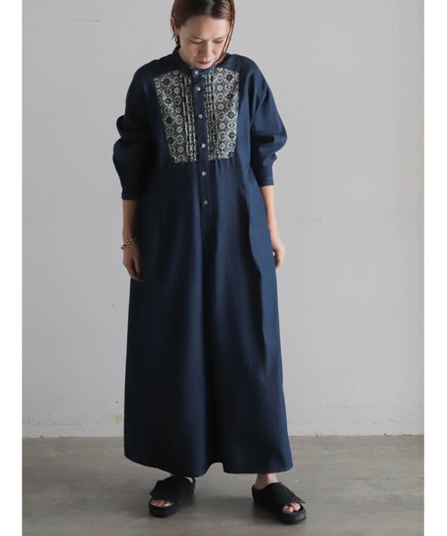 FIL DE FER（フィルデフェール） ワンピース プリントデニムコンビ