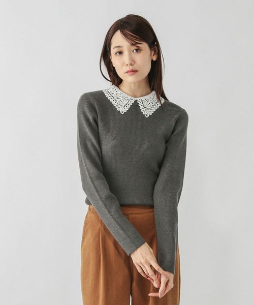 GLOBAL WORK ニット セーター メルティレース襟2WAYプルオーバー