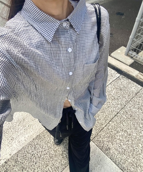 I-SOOK（アイスー） ブラウス シャツ チェックシアーシャツ(kiharu