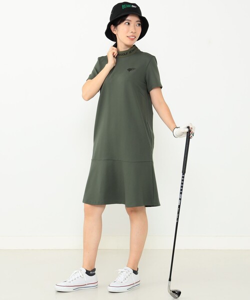 「BEAMS GOLF」 半袖ワンピース MEDIUM オリーブ レディースの画像