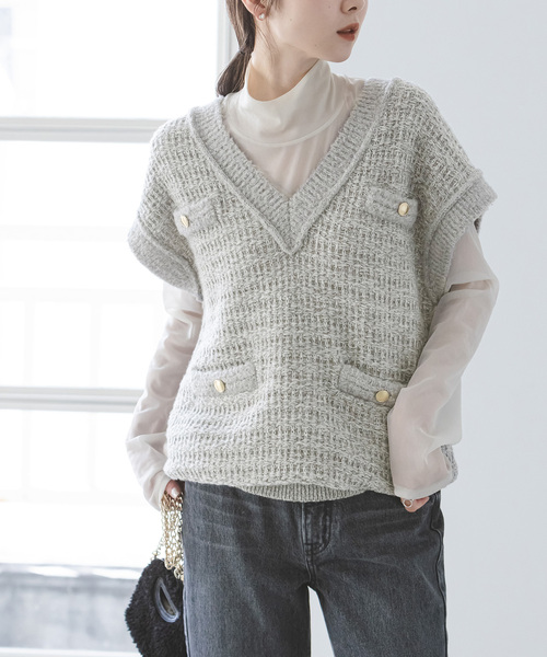 NOBLE（ノーブル） ニットベスト - グレー レディース : ZOZOTOWN