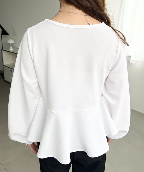 moment+ tシャツ しわになりにくい長袖ストレッチジョーゼットペプラム