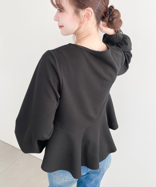 moment+ tシャツ しわになりにくい長袖ストレッチジョーゼットペプラム