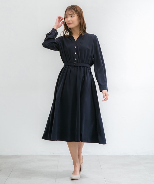 「Honeys」 「GLACIER」長袖ワンピース LL ネイビー レディース_画像2