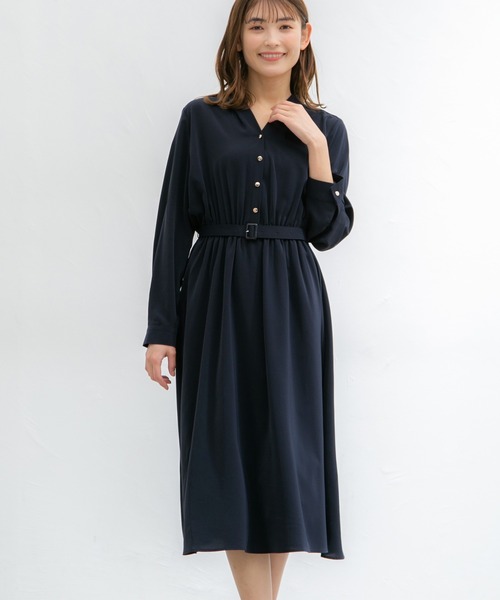 「Honeys」 「GLACIER」長袖ワンピース LL ネイビー レディース_画像3