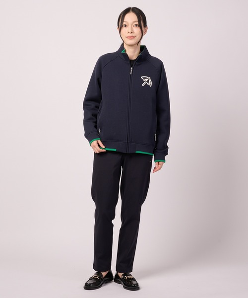 A18351 美品 45R ジップアップダンボールニットブルゾン ネイビー 3 洗える】カシミヤブレンド ジップアップ ニットブルゾン / 23区