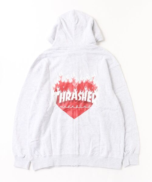 「THRASHER」 ジップアップパーカー M ライトグレー レディース_画像2