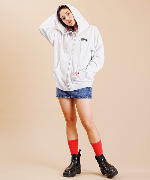 「THRASHER」 ジップアップパーカー M ライトグレー レディース_画像8
