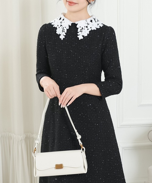 「Lace Ladies」 7分袖ワンピース S ブラック レディース_画像3