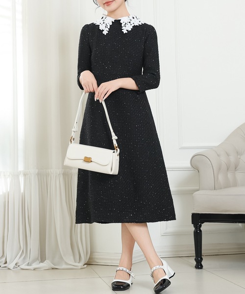 「Lace Ladies」 7分袖ワンピース S ブラック レディース_画像4