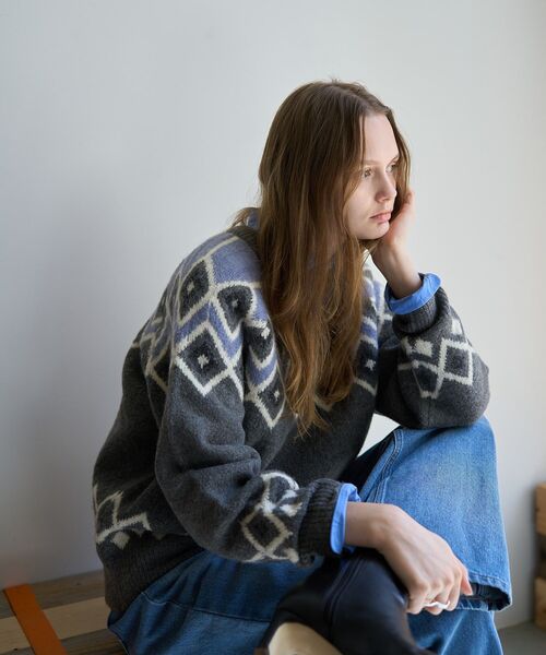 「AMERICAN HOLIC」 長袖ニット M 杢グレー レディース_画像2