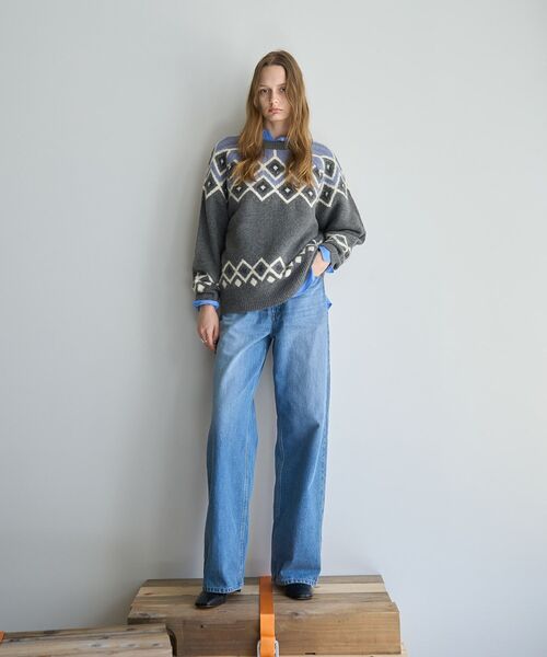「AMERICAN HOLIC」 長袖ニット M 杢グレー レディース_画像3