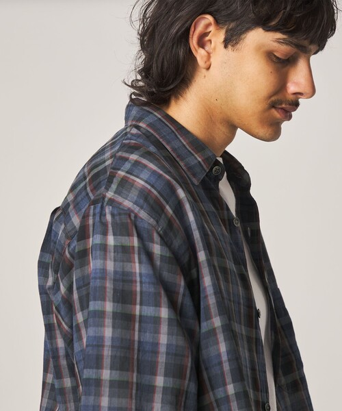 即日発送Steven Alan チェックショートスリーブシャツ　ブルー系Mサイズ STEVEN ALAN（スティーブンアラン） シャツ 半袖 マドラスチェック